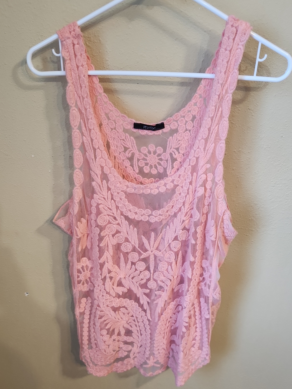 Pink Lace Crochet Tank Top